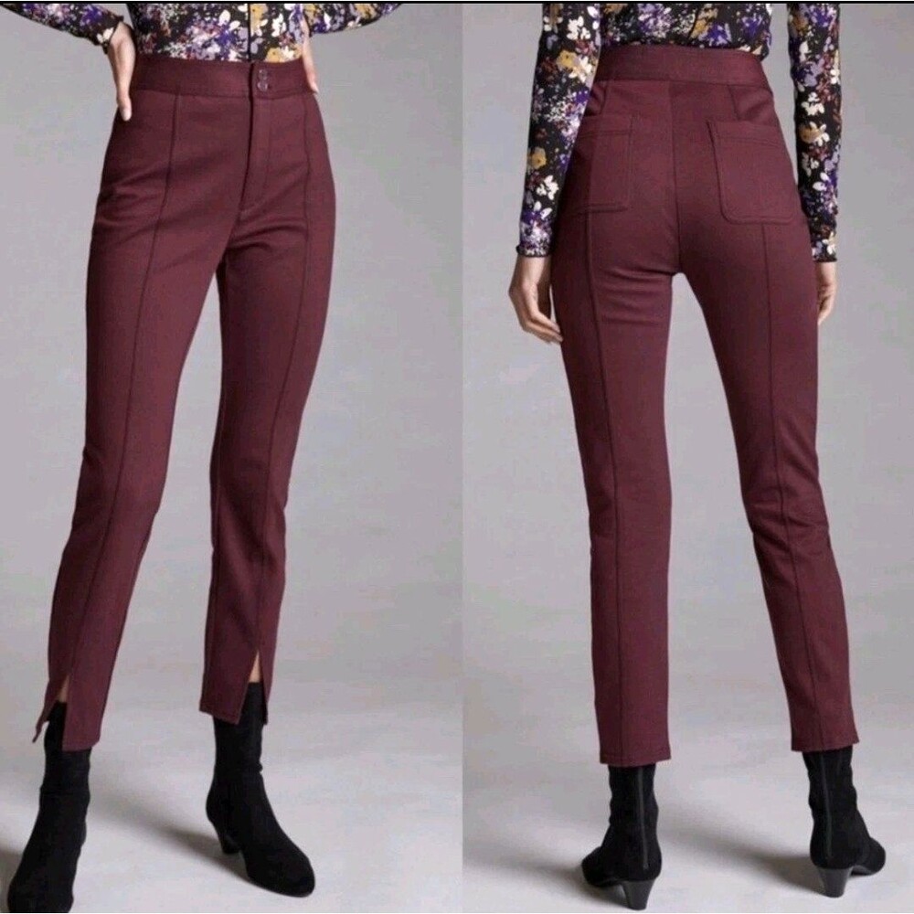Anthropologie Maeve Women's Pants Size 8 Purple High Rise Split Hem Straight Leg